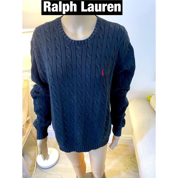 Ralph Lauren Sweaters - Ralph Lauren, Black CableKnit Sweater Sz Lg